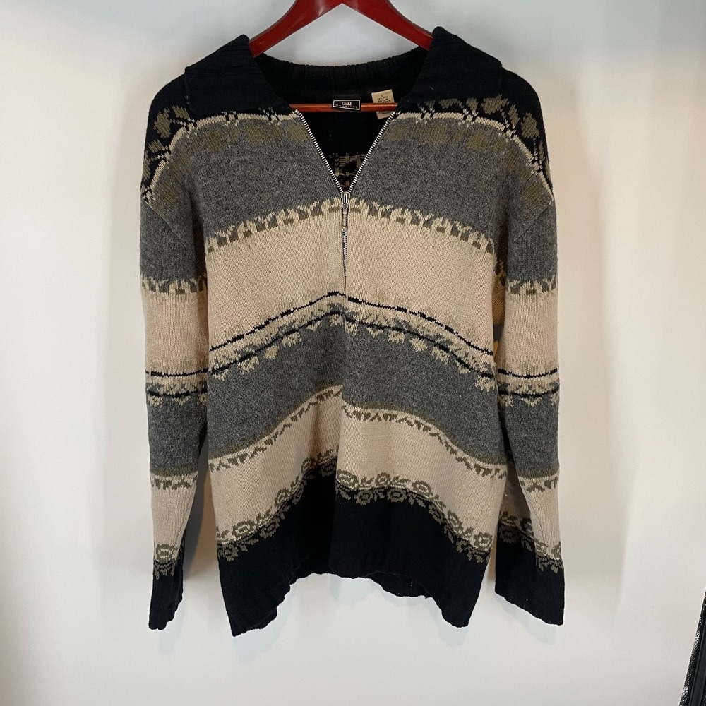 Vintage Maurices Shetland Wool Retro Grunge Full Zip Sweater Multicolor Size L